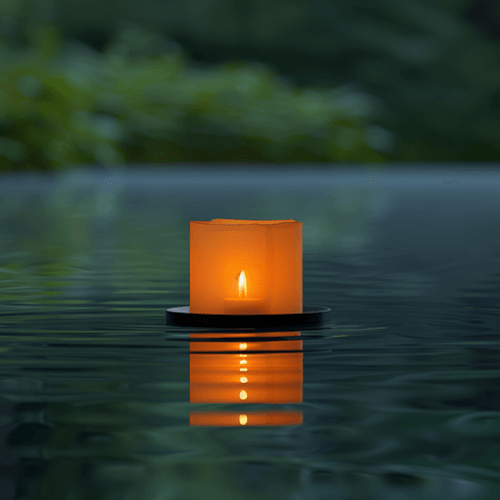 Floating lantern with a small candle in water